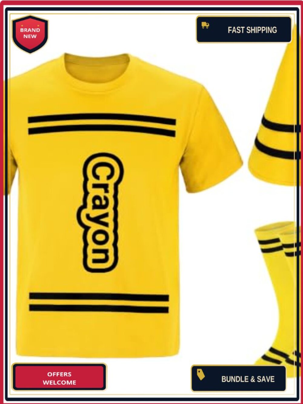Crayon Costume Set 3Pc TShirt Socks Cone Hat Group Halloween Dress Up